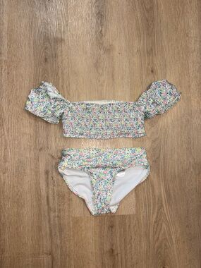 GAP Girls Floral Smocked Bikini Set in White, Pink, Green, Blue